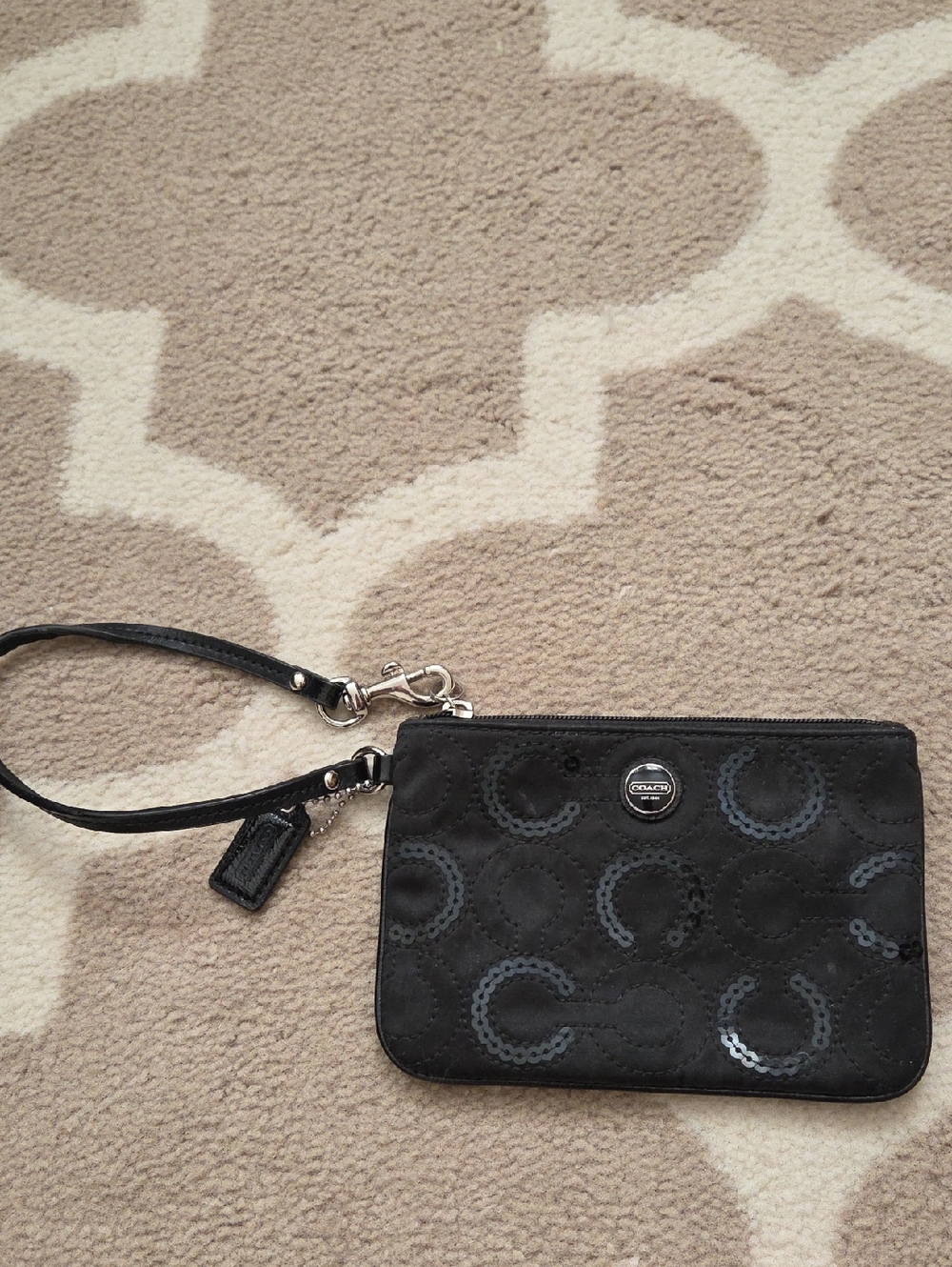 Coach Black Sequin C Logo Wristlet